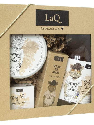 LaQ Dzikus z Lasu zestaw żel pod prysznic 500ml + peeling 200ml + mydło w kostce 85ml + olejek do brody 30ml