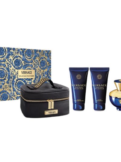 Versace Dylan Blue Pour Femme zestaw woda perfumowana 100ml + żel pod prysznic 100ml + balsam do ciała 100ml + kosmetyczka